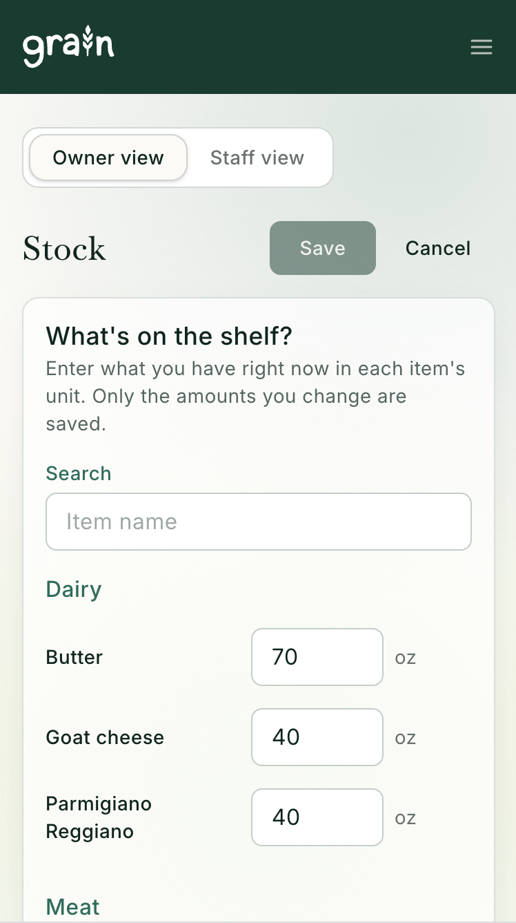 Track inventory & save